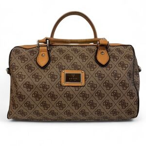 Guess Brown Monogram Satchel with Tan Trim